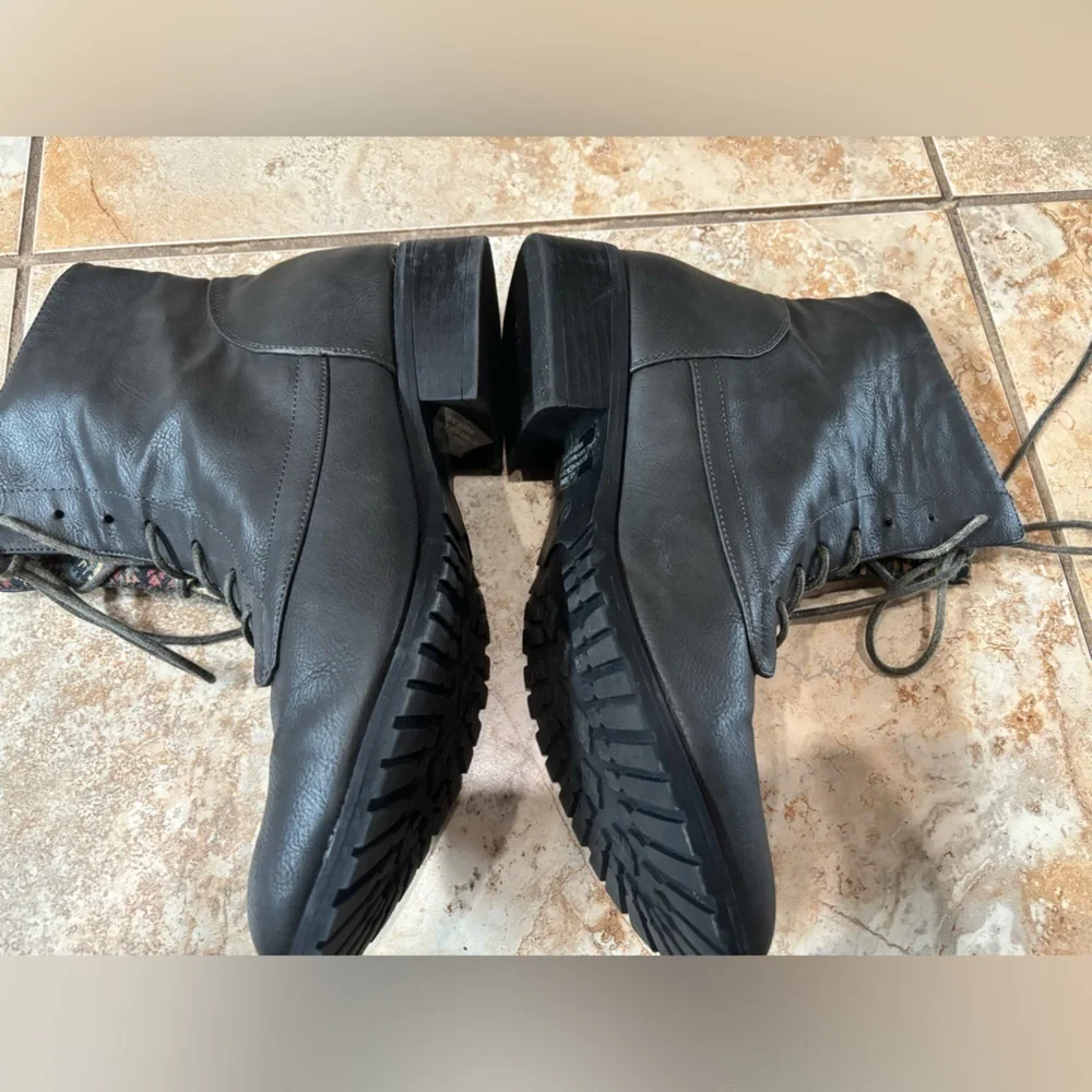 Gray Lace-Up Ankle Boots